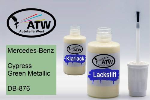 Mercedes-Benz, Cypress Green Metallic, DB-876: 20ml Lackstift + 20ml Klarlack - Set, von ATW Autoteile West.